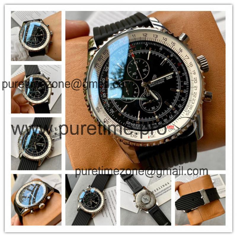 Replica Navitimer Japan Quartz Chronograph Mens Watch Black Dial Rubber Strap C86