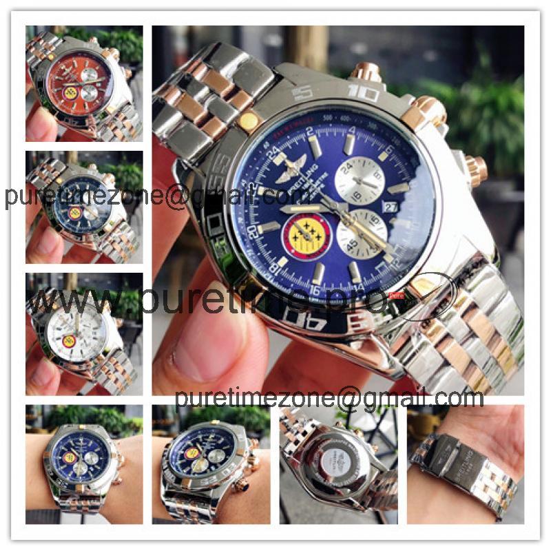 Replica Chronomat Japan Quartz Chronograph  Mens Watch Blue Dial Two Tone Rose Gold C95