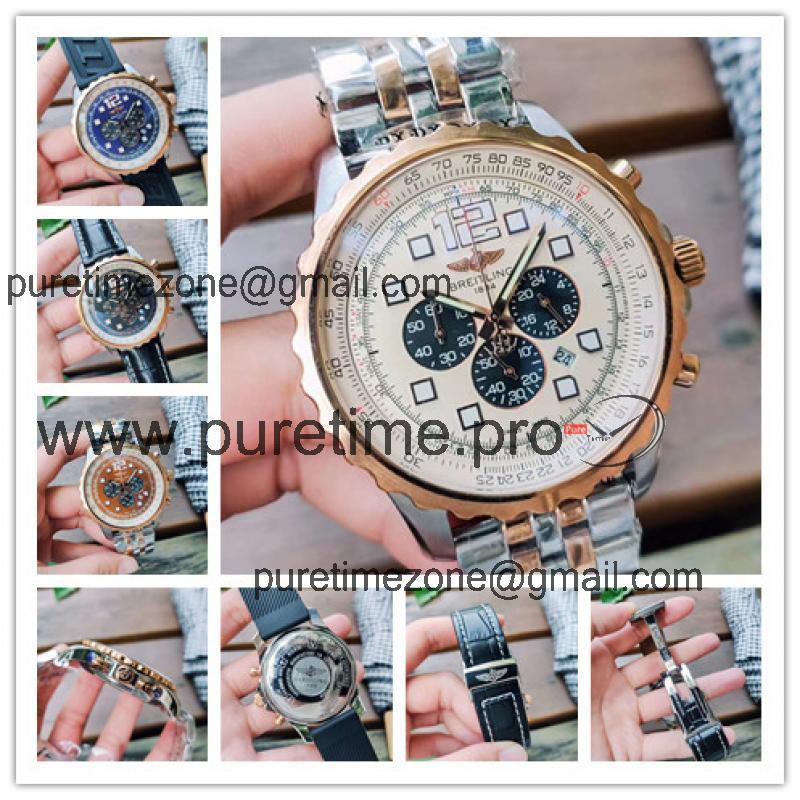 Replica Navitimer Japan Quartz Chronograph Mens Watch White Dial Two Tone Rose Gold C102