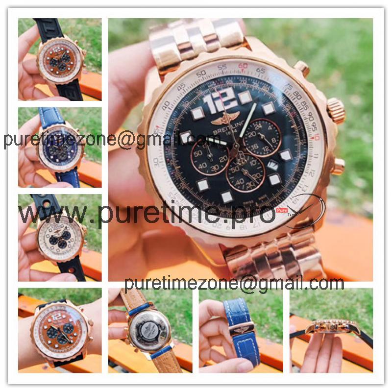 Replica Navitimer Japan Quartz Chronograph Mens Watch Black Dial Jubilee Bracelet Rose Gold C103