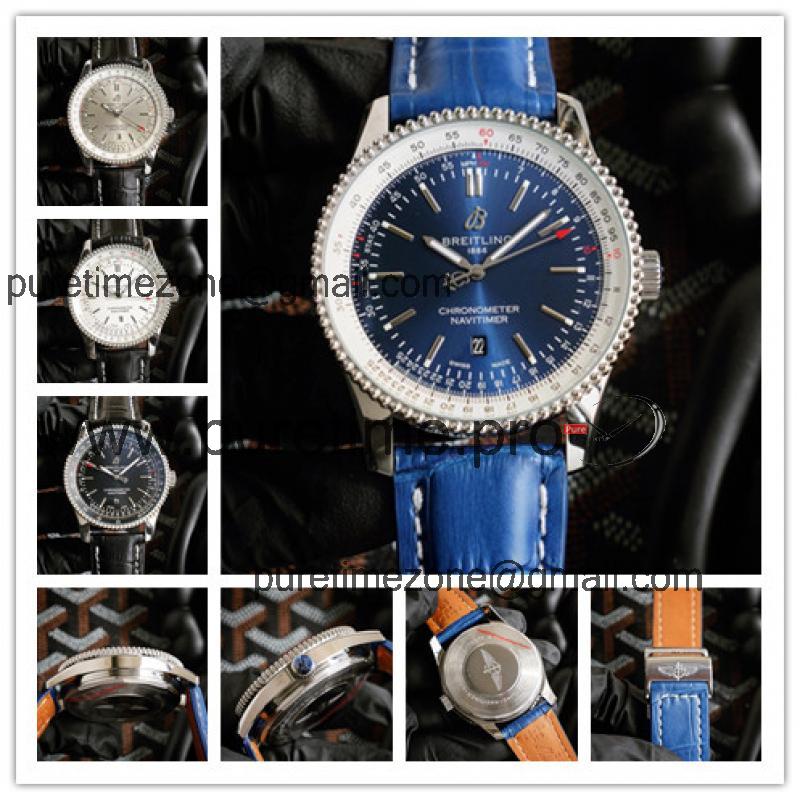 Replica Navitimer Japan Quartz Chronograph Mens Watch Blue Dial Leather Strap B C109