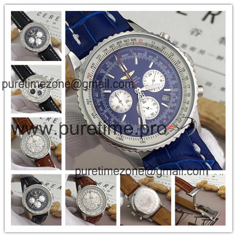 Replica Navitimer Japan Quartz Chronograph Mens Watch Blue Dial Leather Strap E01