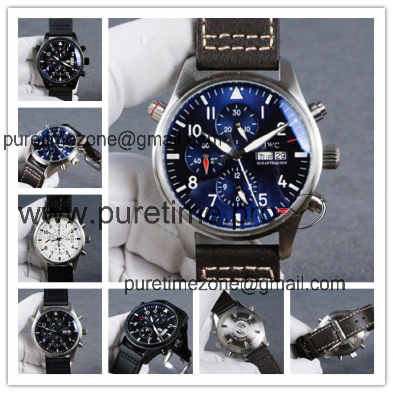 Replica Pilot A21j Automatic Movement Mens Watch Blue Dial Leather Strap E47