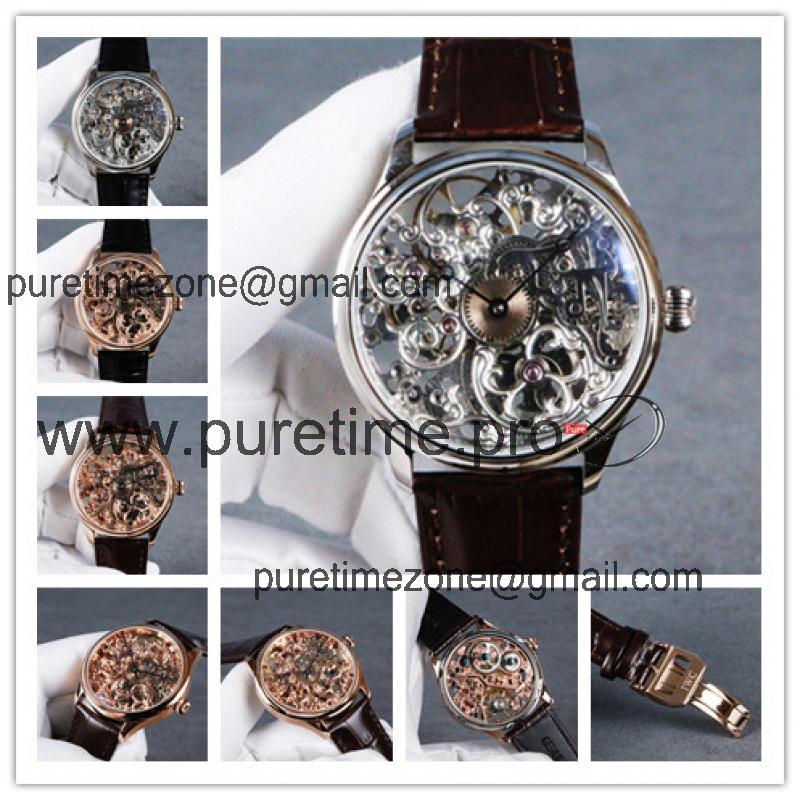 Replica Pilot A21j Automatic Movement Mens Watch Skeleton Dial Leather Strap E48