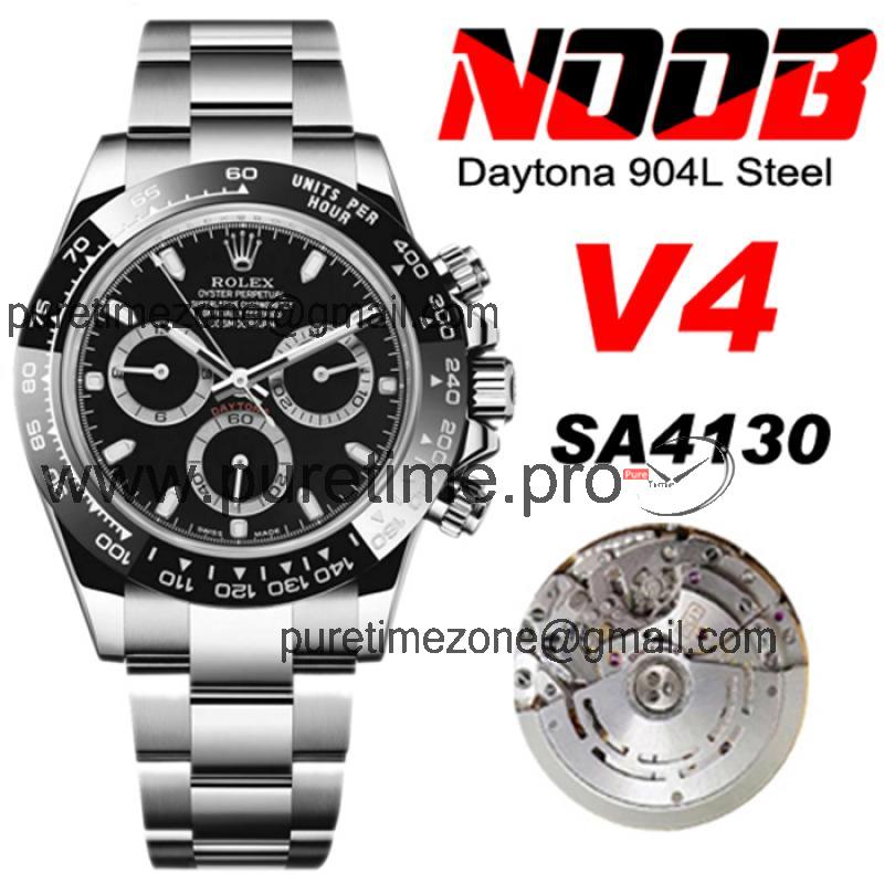 Daytona 116500 SA4130 Automatic Chronograph Mens Watch Best Edition NOOB V4 Black Dial 904L SS Bracelet CHS