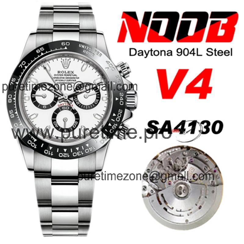 Daytona 116500 SA4130 Automatic Chronograph Mens Watch Best Edition NOOB V4 White Panda Dial 904L SS Bracelet CHS