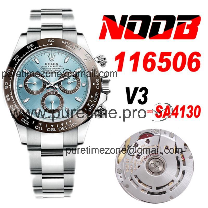 Daytona 116506 SA4130 Automatic Chronograph Mens Watch Best Edition NOOB V3 Ice Blue Dial 904L SS Bracelet CHS