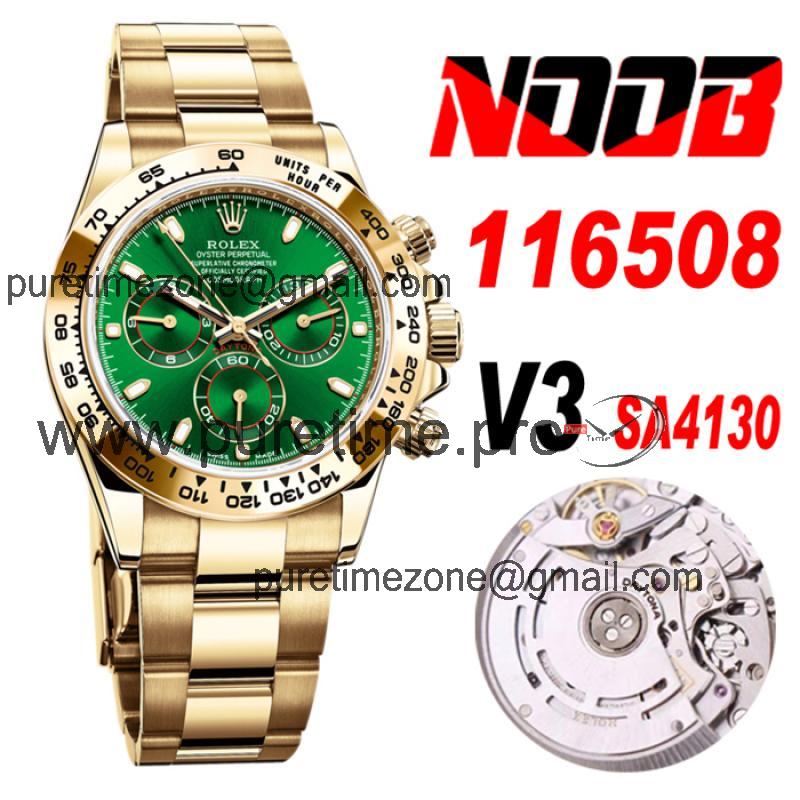 Daytona 116508 SA4130 Automatic Chronograph Mens Watch Best Edition NOOB V3 YG  Green Dial 904L SS Bracelet CHS