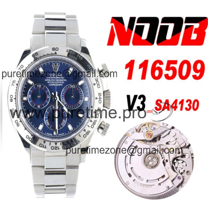 Daytona 116508 SA4130 Automatic Chronograph Mens Watch Best Edition NOOB V3 Blue Dial 904L SS Bracelet CHS