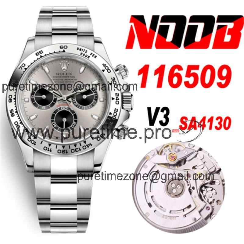 Daytona 116508 SA4130 Automatic Chronograph Mens Watch Best Edition NOOB V3 Gray Black Dial 904L SS Bracelet CHS