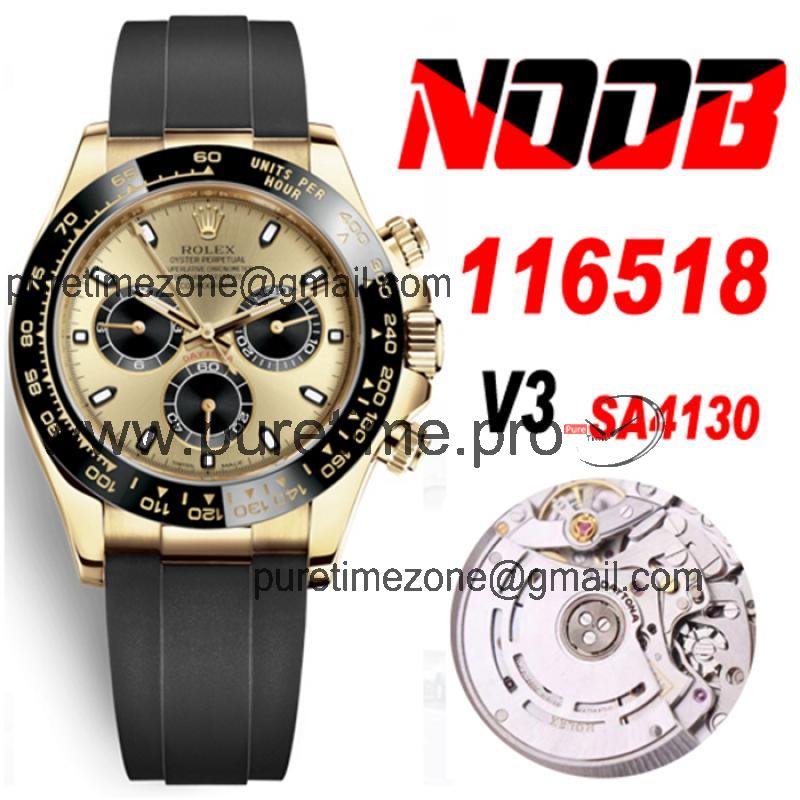 Daytona 116518  SA4130 Automatic Chronograph Mens Watch Best Edition NOOB V3 YG Champagne Dial Oysterflex Rubber CHS