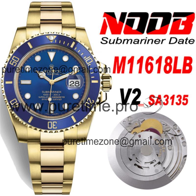 NOOB V2 SA3135 Automatic Mens Watch 18K YG Blue Dial 904L Steel Case Oyster Bracelet Best Version