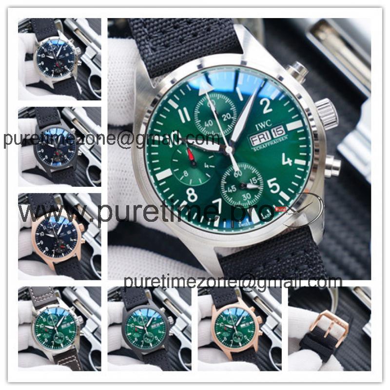 Replica Pilot Japan Quartz Chronograph Movement Mens Watch Green Dial Nylon Strap E173