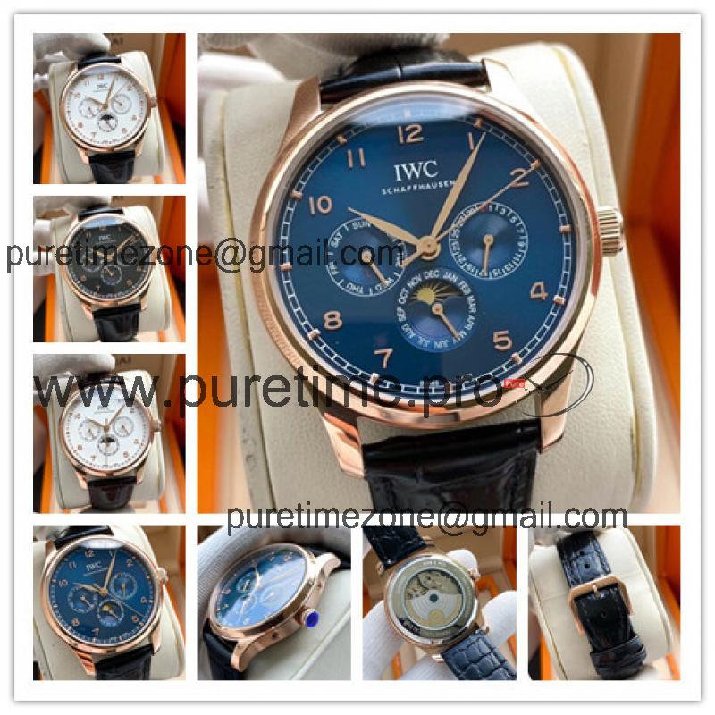 Replica Portugieser A21j Automatic Movement Mens Watch Blue Dial Leather Strap A E178