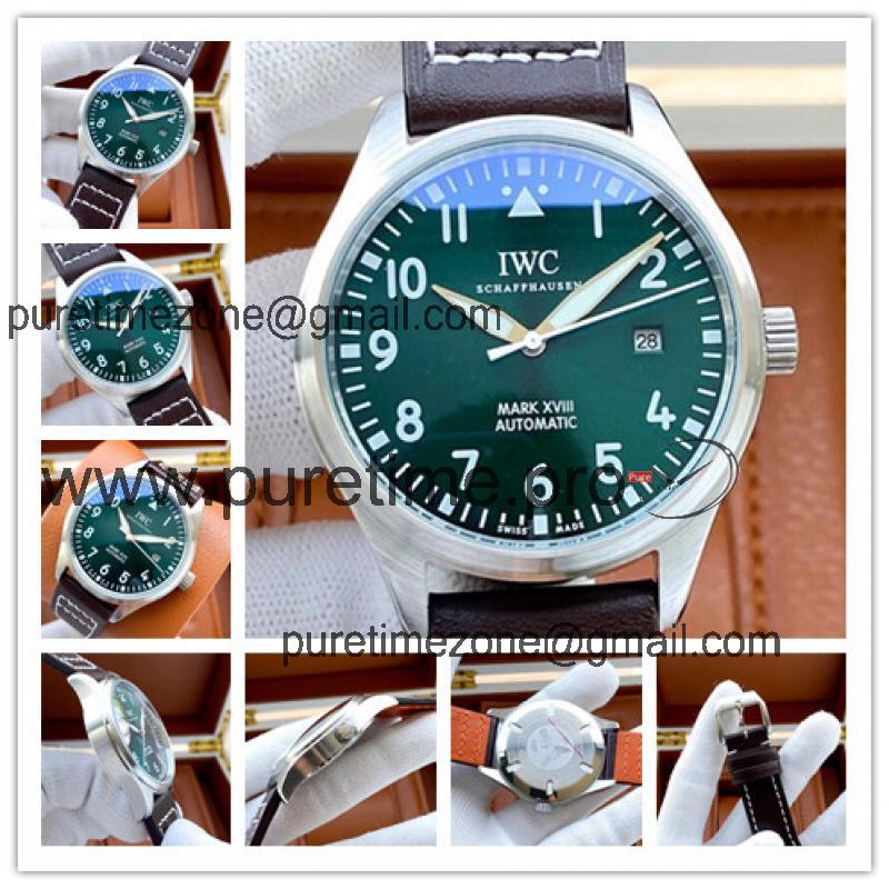 Replica Pilot A21j Automatic Movement Mens Watch Green Dial Leather Strap E181