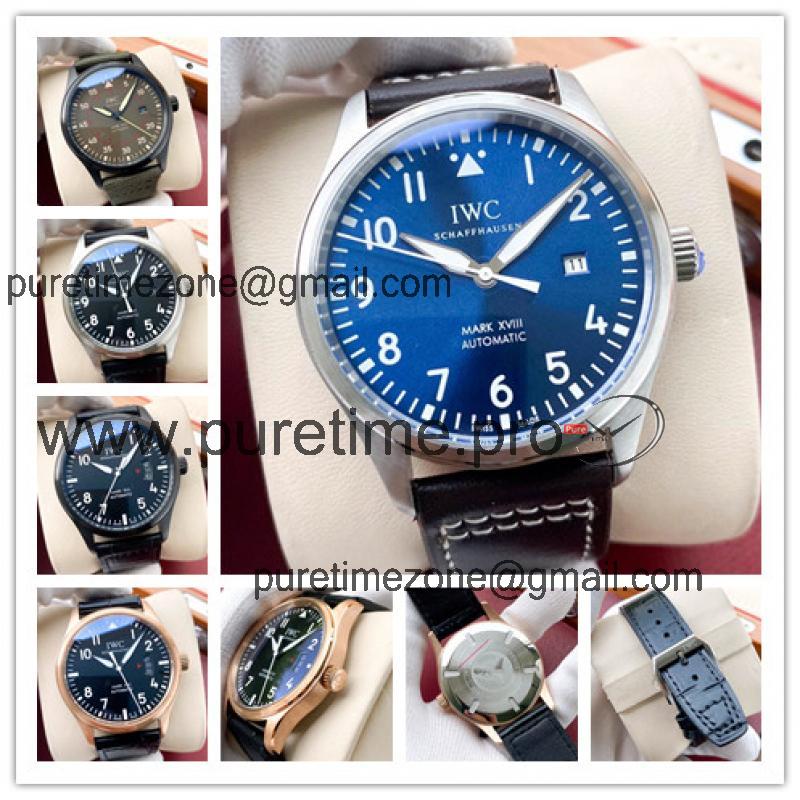 Replica Pilot A21j Automatic Movement Mens Watch Blue Dial Leather Strap A E190