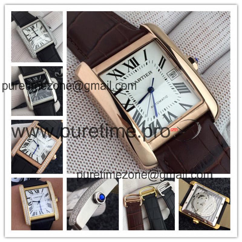 Replica Tank Japan Miyota 8215 Automatic Movement Mens Watch White Dial Leather Strap A E20