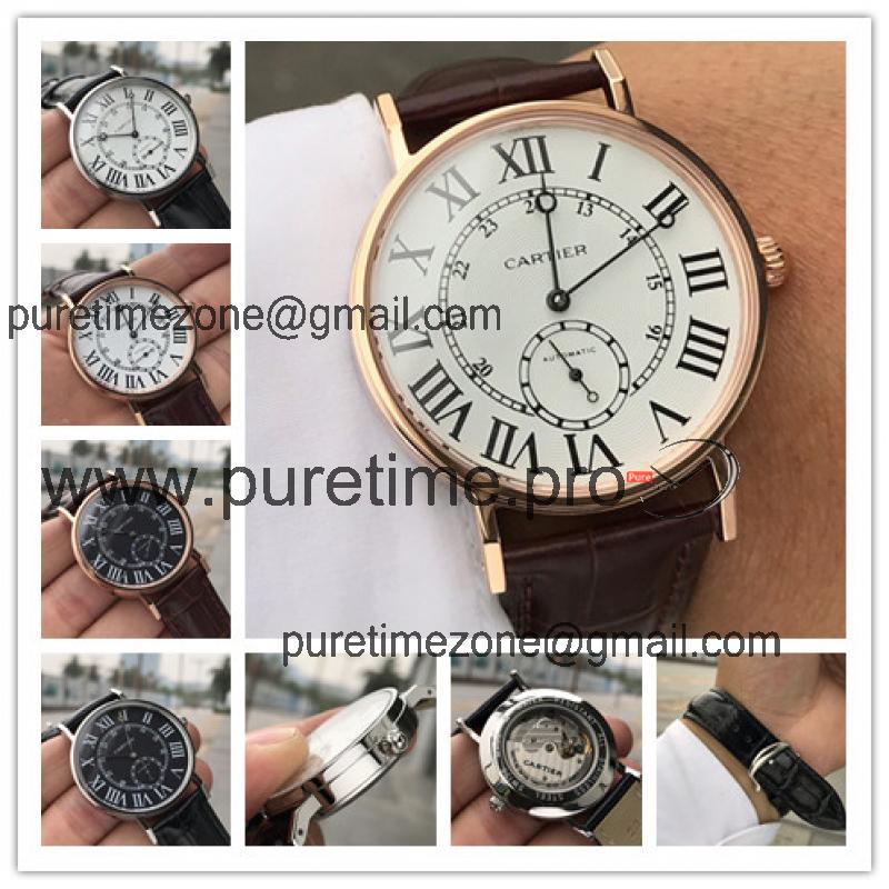 Replica Ronde A21j Automatic Movement Mens Watch White Dial Leather Strap E37