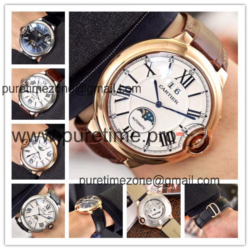 Replica Ballon Bleu A21j Automatic Movement Mens Watch White Dial Leather Strap E65