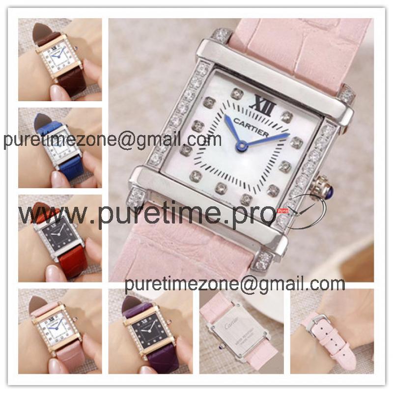 Replica Tank Swiss Quartz Movement Womens Watch White Dial Leather Strap A E69