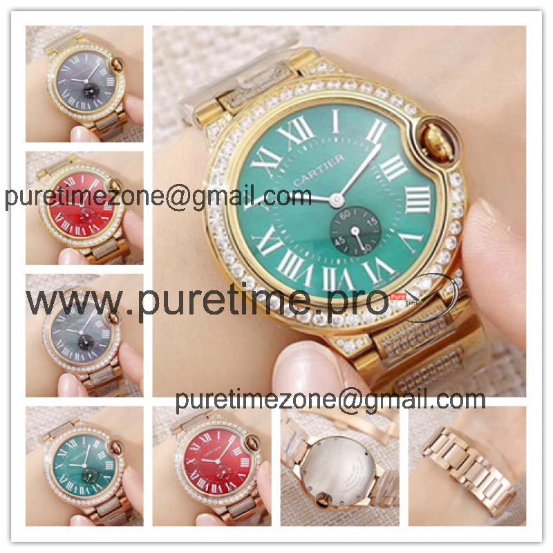 Replica Ballon Bleu Swiss Quartz Movement Womens Watch Green Dial Oyster Bracelet Yellow Gold C E70