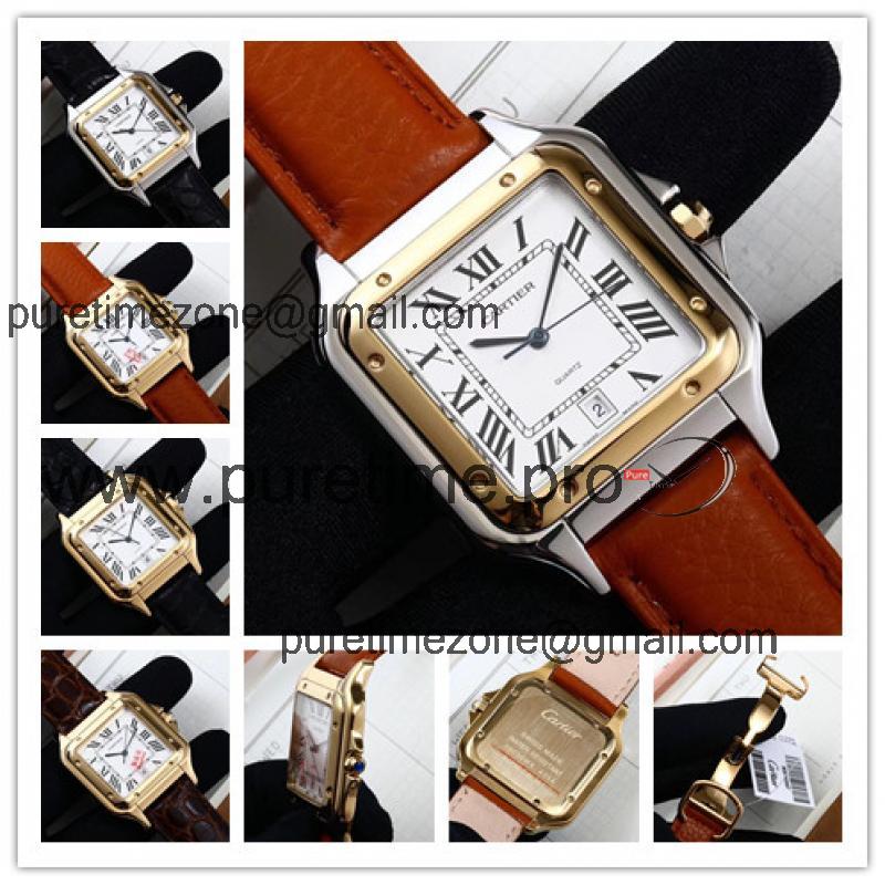 Replica Panthère Swiss Quartz Movement Mens Watch White Dial Leather Strap A E72