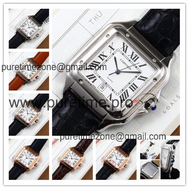 Replica Panthère Swiss Quartz Movement Mens Watch White Dial Leather Strap B E72