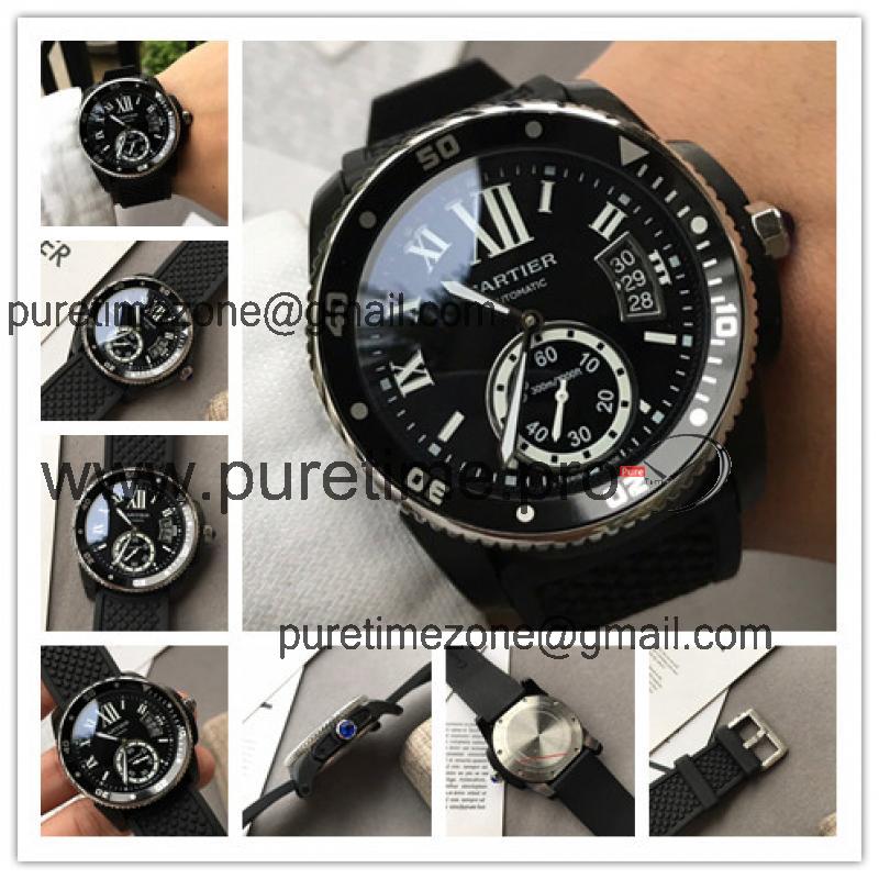 Replica Calibre A21j Automatic Movement Mens Watch Black Dial Rubber Strap E79