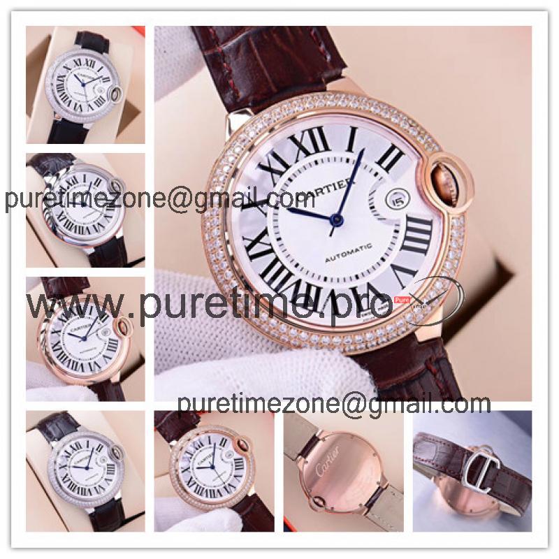 Replica Ballon Bleu A21j Automatic Movement Mens Watch White Dial Leather Strap A E87