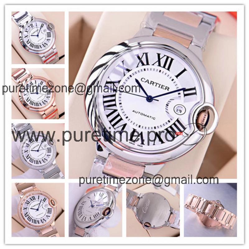 Replica Ballon Bleu A21j Automatic Movement Mens Watch White Dial Two Tone Rose Gold B E87