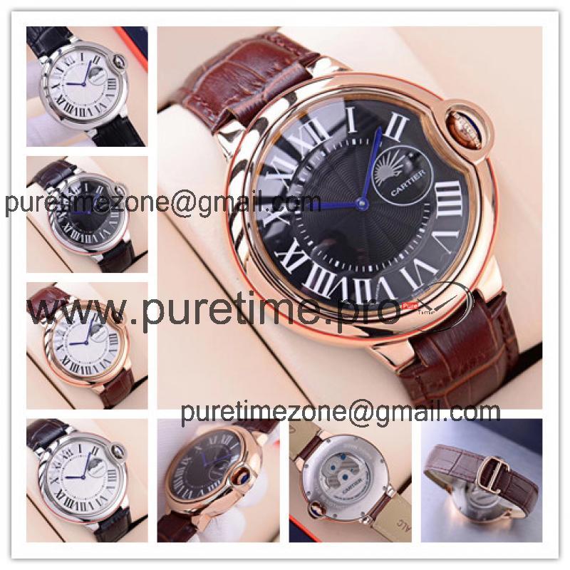 Replica Ballon Bleu A21j Automatic Movement Mens Watch Black Dial Leather Strap B E88