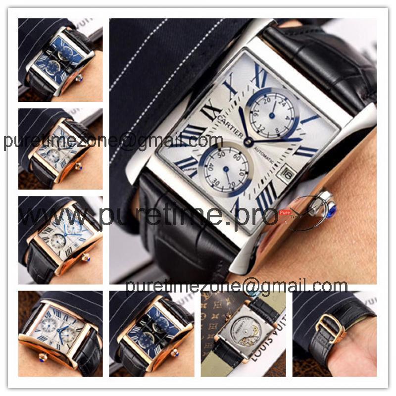 Replica Tank A21j Automatic Movement  Mens Watch White Dial Leather Strap E93