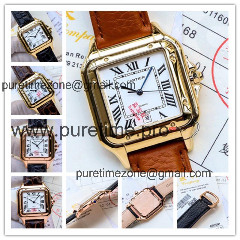 Replica Panthère Swiss Quartz Movement Mens Watch White Dial Leather Strap A E96