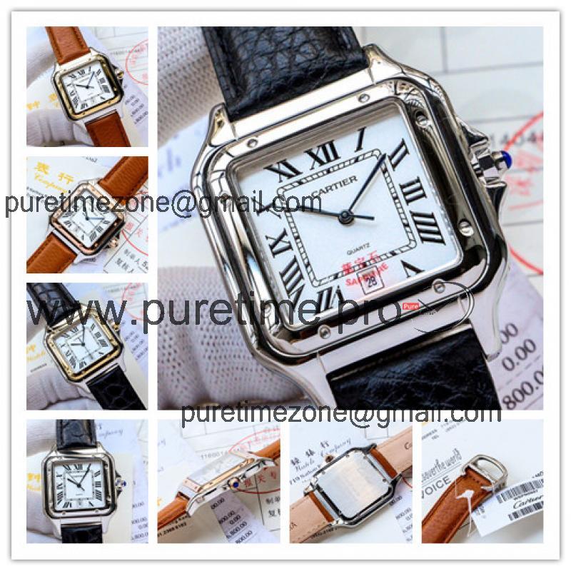 Replica Panthère Swiss Quartz Movement Mens Watch White Dial Leather Strap B E96