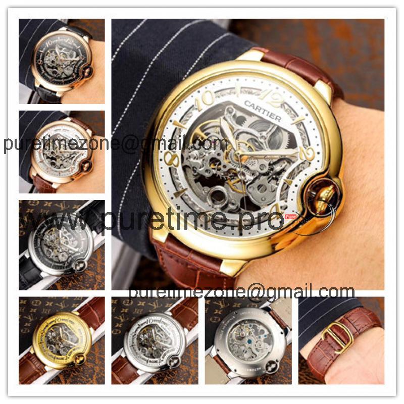 Replica Ballon Bleu Swiss Quartz Movement Mens Watch Skeleton Dial Leather Strap E107