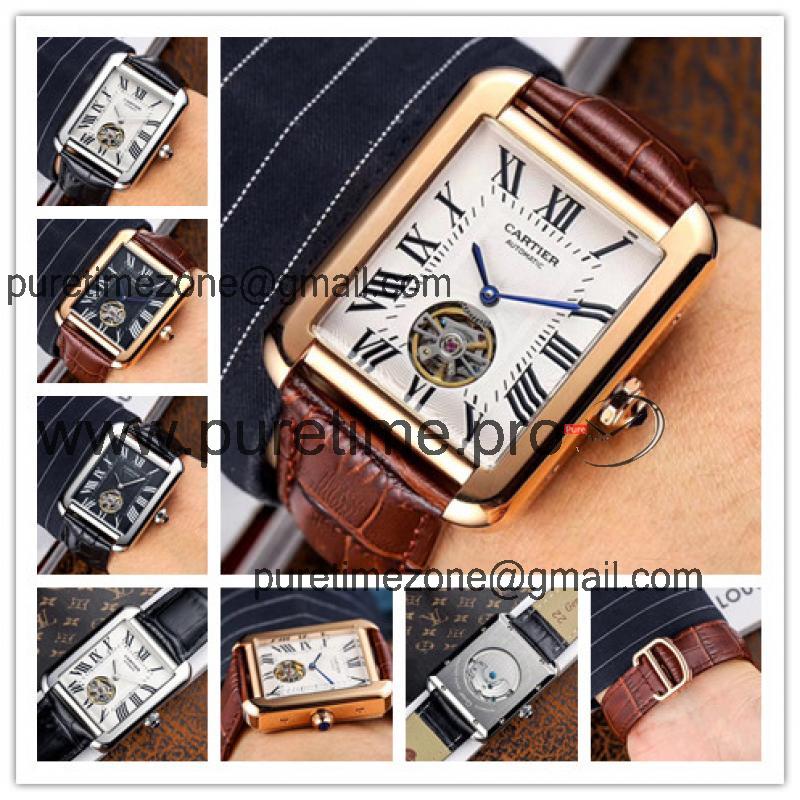 Replica Tank A21j Automatic Movement Mens Watch White Dial Leather Strap A E117