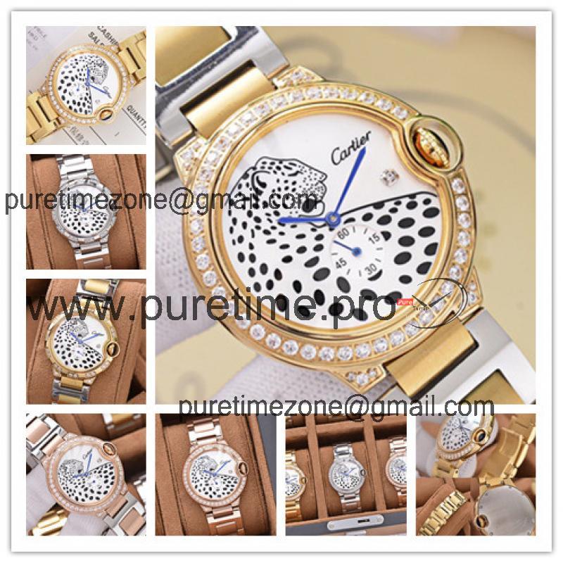 Replica Panthère Swiss Quartz Movement Womens Watch Cheetah Dial Two Tone Yellow Gold A E124