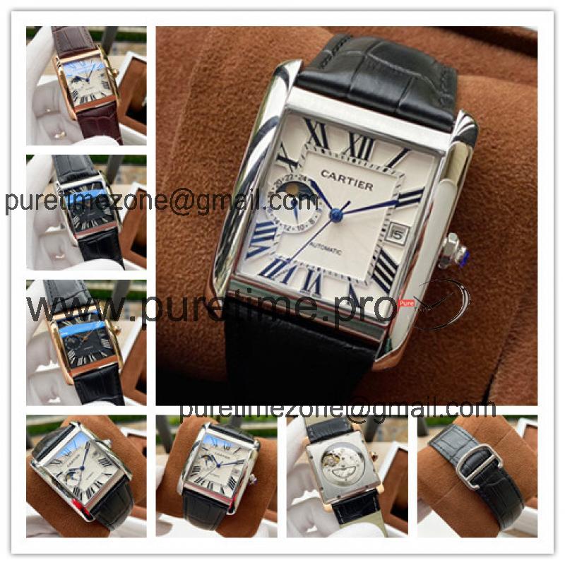 Replica Tank A21j Automatic Movement Mens Watch White Dial Leather Strap E146