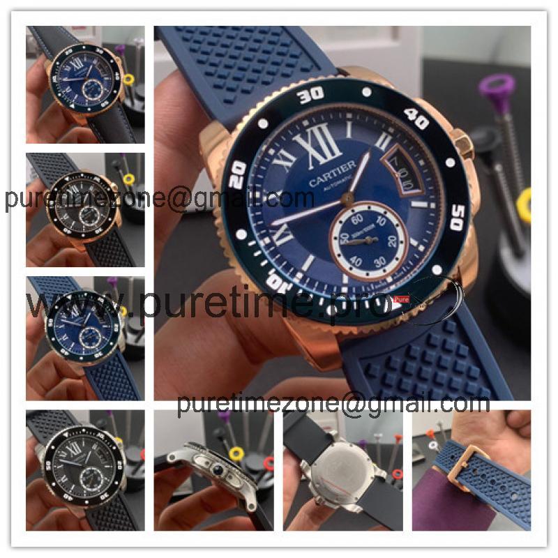 Replica Calibre A21j Automatic Movement Mens Watch Blue Dial Rubber Strap E150