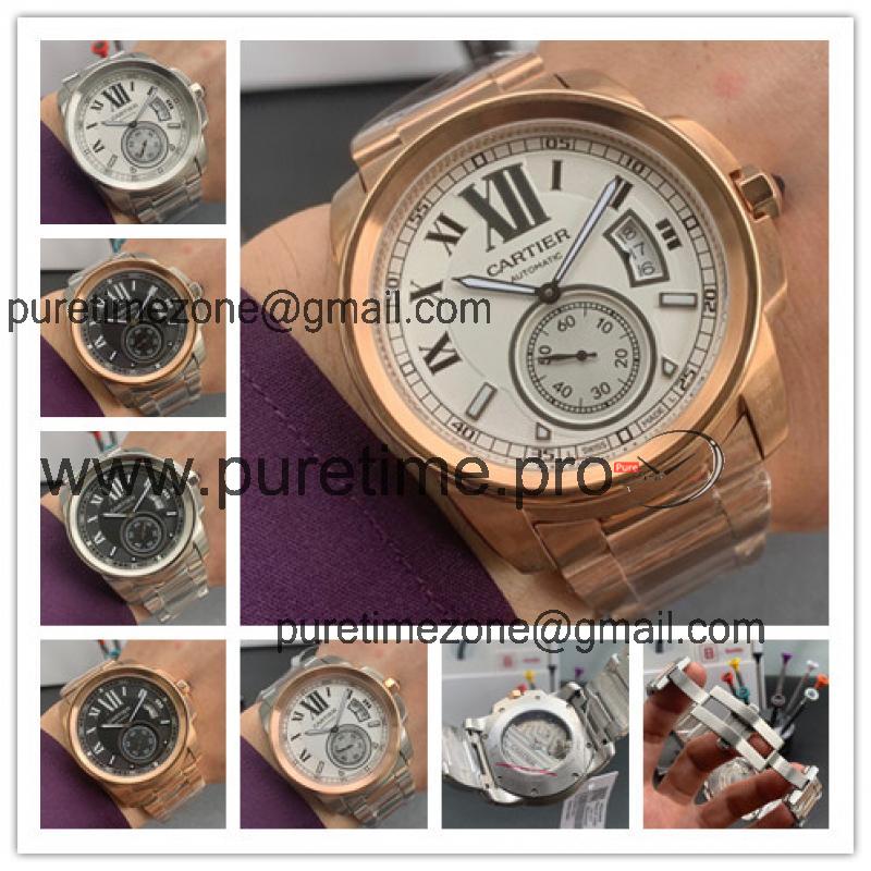 Replica Calibre A21j Automatic Movement Mens Watch White Dial Oyster Bracelet Rose Gold E153