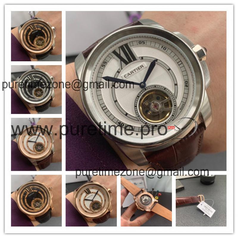 Replica Calibre A21j Automatic Movement Mens Watch White Dial Leather Strap E154