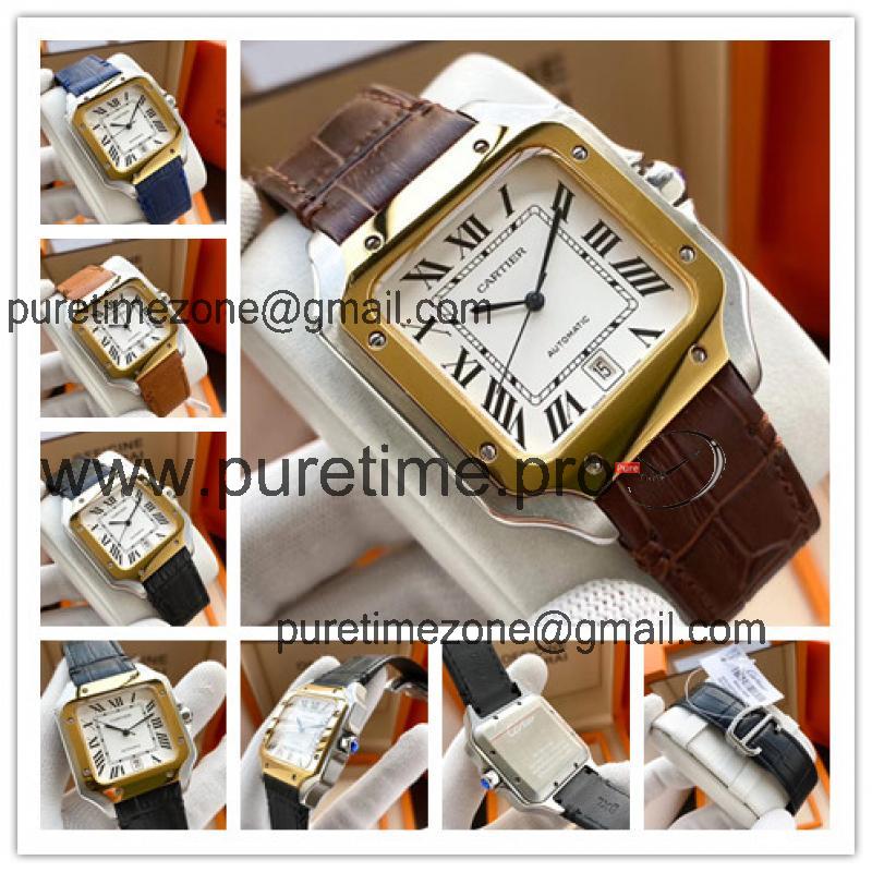 Replica Santos A21j Automatic Movement Mens Watch White Dial Leather Strap B E187