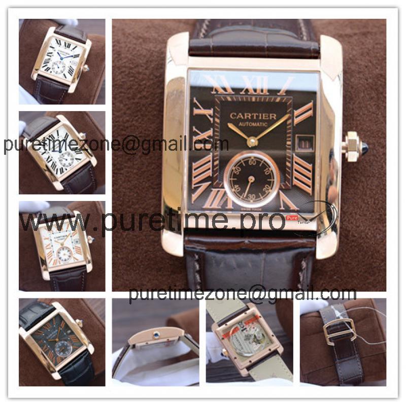 Replica Tank A21j Automatic Movement Mens Watch Brown Dial Leather Strap B E248