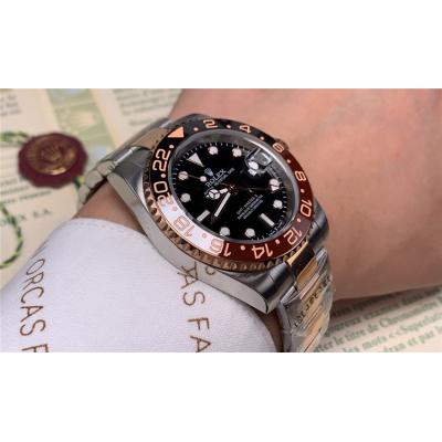 Replica GMT-Master II A21J Automatic  Mens Watch Black Dial Oyster Bracelet  Two Tone Rose Gold E109