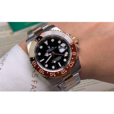 Replica GMT-Master II A21J Automatic  Mens Watch Black Dial Oyster Bracelet  Two Tone Rose Gold E109