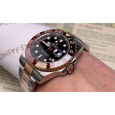 Replica GMT-Master II A21J Automatic  Mens Watch Black Dial Oyster Bracelet  Two Tone Rose Gold E109