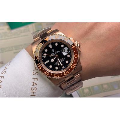 Replica GMT-Master II A21J Automatic  Mens Watch Black Dial Oyster Bracelet  Two Tone Rose Gold E109