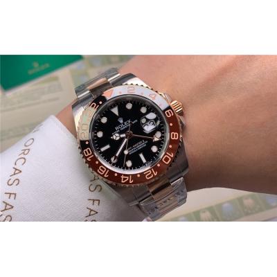 Replica GMT-Master II A21J Automatic  Mens Watch Black Dial Oyster Bracelet  Two Tone Rose Gold E109