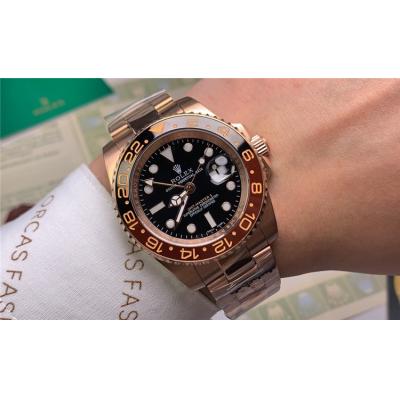 Replica GMT-Master II A21J Automatic  Mens Watch Black Dial Oyster Bracelet  Two Tone Rose Gold E109