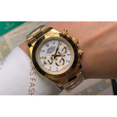 Replica Cosmograph Daytona  A21J Automatic  Mens Watch White Dial Oyster Bracelet Yellow Gold B E111